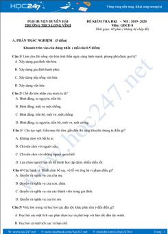 Đề thi HK1 môn GDCD 8 năm học 2019 - 2020 có đáp án Trường THCS Long Vĩnh