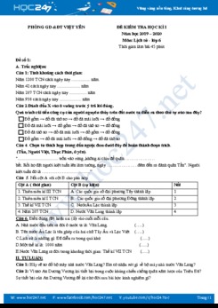 Bộ đề thi HK1 môn Lịch Sử 6 năm học 2019-2020 Phòng GD&ĐT Yên Việt