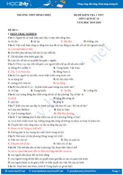 Bộ 4 đề kiểm tra 1 tiết môn Lịch Sử 10 năm học 2019-2020 Trường THPT Bình Chiểu
