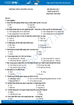 Đề thi HK1 môn Lịch Sử 9 năm học 2019-2020 Trường THCS Nguyễn Văn Bá