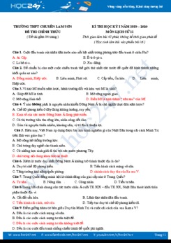 Đề thi HK1 môn Lịch Sử 11 năm học 2019-2020 Trường THPT Chuyên Lam Sơn