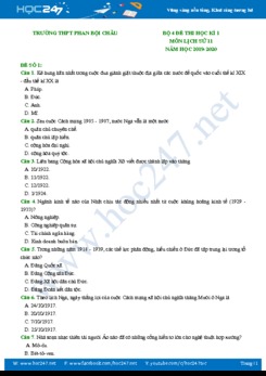 Bộ 4 đề thi HK1có đáp án môn Lịch Sử 11 năm 2019-2020 Trường THPT Phan Bội Châu