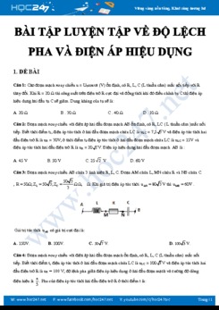Bài tập luyện tập về Độ lệch pha và Điện áp hiệu dụng môn Vật lý 12 năm học 2019-2020