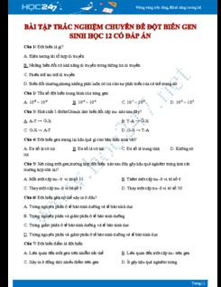 Bài tập trắc nghiệm chuyên đề Đột biến gen Sinh học 12 có đáp án