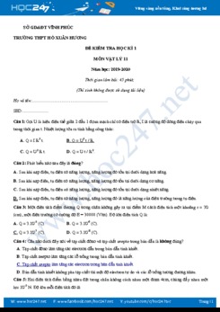 Đề kiểm tra HK1 môn Vật lý 11 năm học 2019-2020 có đáp án trường THPT Hồ Xuân Hương