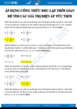 Dạng bài tập áp dụng Công thức độc lập thời gian để tìm giá trị điện áp tức thời