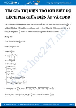 Bài toán Tìm giá trị điện trở khi biết độ lệch pha giữa điện áp và cường độ dòng điện