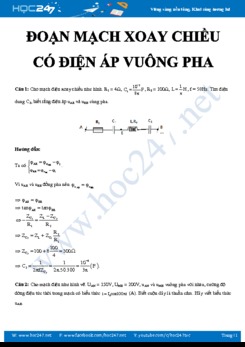Chuyên đề bài tập về Đoạn mạch xoay chiều có điện áp vuông pha năm 2019-2020