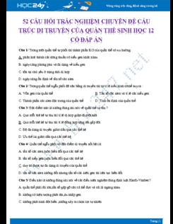 52 Câu hỏi trắc nghiệm chuyên đề Cấu trúc di truyền của quần thể Sinh học 12 có đáp án