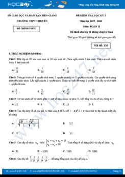 Đề thi HK1 môn Toán 11 năm học 2019 - 2020 Trường THPT Chuyên Tiền Giang