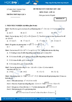Đề thi HK1 môn Toán 10 năm học 2019 - 2020 Trường THPT Hậu Lộc 4