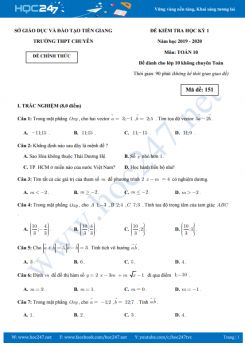 Đề thi HK1 môn Toán 10 năm học 2019 - 2020 Trường THPT Chuyên Tiền Giang