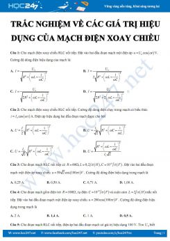Chuyên đề bài tập trắc nghiệm về Các giá trị hiệu dụng của mạch điện xoay chiều