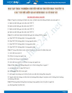 Bài tập trắc nghiệm chuyên đề Di truyền học ở người và các vấn đề liên quan Sinh học 12 có đáp án
