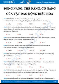 Trắc nghiệm theo chủ đề Động năng, Thế năng và Cơ năng của vật dao động điều hòa