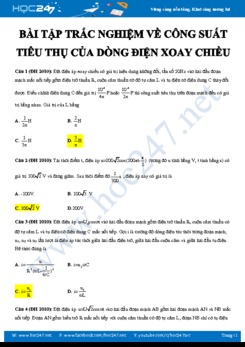 Bài tập trắc nghiệm về Công suất tiêu thụ của Dòng điện xoay chiều có đáp án