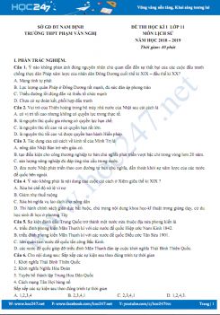 Đề thi HK1 môn Lịch Sử 11 năm học 2019-2020 Trường THPT Phạm Văn Nghị
