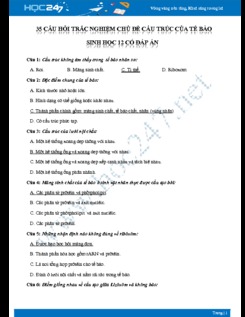 35 Câu hỏi trắc nghiệm chủ đề Cấu trúc của tế bào Sinh học 10 có đáp án