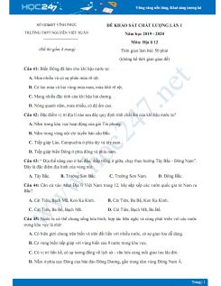 Đề KSCL môn Địa lý lớp 12 năm 2019-2020 - Trường THPT Nguyễn Viết Xuân lần 1 có đáp án