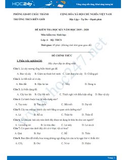 Đề thi HK1 môn Sinh học lớp 6 năm 2019-2020 - Trường THCS Biên Giới có đáp án