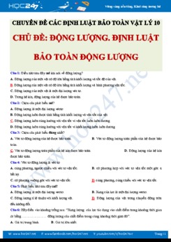 50 câu trắc nghiệm chủ đề Động lượng- Định luật bảo toàn động lượng có đáp án môn Vật lý 10
