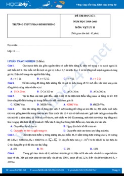 Đề thi HK1 môn Vật lý 11 năm 2019-2020 trường THPT Phan Đình Phùng có đáp án trắc nghiệm