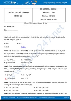 Đề kiểm tra HK1 môn Vật lý 11 năm học 2019-2020 trường THPT Võ Văn Kiệt có đáp án