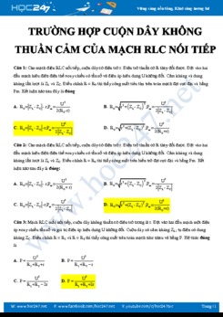 Các bài tập trắc nghiệm trong trường hợp cuộn dây không thuần cảm của Mạch điện RLC nối tiếp