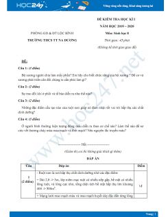 Đề kiểm tra HK1 môn Sinh học lớp 8 năm 2019-2020 - Trường THCS tư thục Na Dương có đáp án