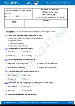Đề thi HK1 môn Công Nghệ 8 năm học 2019-2020 có đáp án trường THCS Ngô Thời Nhiệm