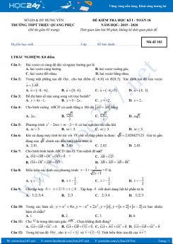 Đề thi HK1 môn Toán 10 năm học 2019 - 2020 có đáp án Trường THPT Triệu Quang Phục