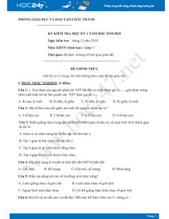 Đề kiểm tra HK1 môn Sinh học lớp 9 năm 2019-2020 - Phòng GD&ĐT Châu Thành có đáp án