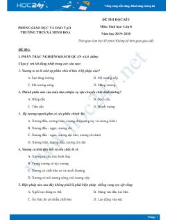 Đề thi HK1 môn Sinh học lớp 8 năm 2019-2020 - Trường THCS Minh Hòa có đáp án