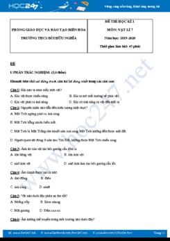 Đề thi HK1 môn Vật lý 7 năm học 2019-2020 trường THCS Bùi Hữu Nghĩa có đáp án