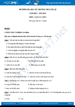 Đề kiểm tra HK1 môn Vật lý 9 năm học 2019-2020 trường THCS Lê Lợi có đáp án