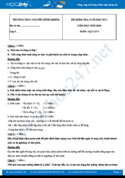 Đề thi và đáp án kiểm tra HK1 môn Vật lý 8 năm 2019-2020 trường THCS Nguyễn Bỉnh Khiêm