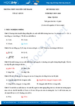 Đề kiểm tra HK1 môn Vật lý 10 năm 2019-2020 trường THPT Nguyễn Chí Thanh có đáp án trắc nghiệm