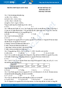 Đề thi thử HK1 môn Hóa học 10 năm 2019-2020 Trường THPT Đặng Quốc Thái