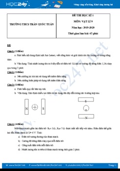 Đề thi tự luận HK1 môn Vật lý 9 năm học 2019-2020 trường THCS Trần Quốc Tuấn có đáp án