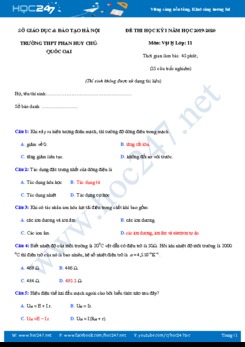 Đề thi HK1 môn Vật lý 11 năm 2019-2020 trường THPT Phan Huy Chú- Quốc Oai có đáp án
