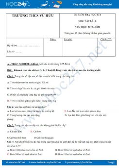 Đề kiểm tra HK1 môn Vật lý 6 năm học 2019-2020 trường THCS Vũ Hữu có đáp án