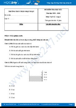 Đề kiểm tra Học kì 1 môn Vật lý 6 năm học 2019-2020 trường THCS Trần Nhật Duật