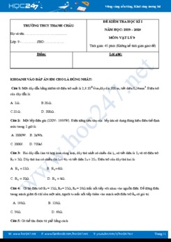 Đề kiểm tra trắc nghiệm HK1 môn Vật lý 9 năm học 2019-2020 trường THCS Thanh Châu