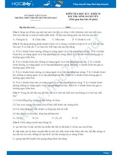 Đề kiểm tra HK1 môn Sinh học lớp 10 chuyên năm 2019-2020 - Trường THPT chuyên Huỳnh Mẫn Đạt có đáp án