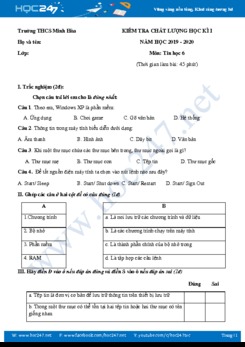 Đề thi HK1 môn Tin học 6 năm 2019-2020 Trường THCS Minh Hòa