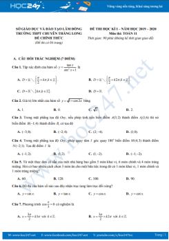 Đề thi HK1 môn Toán 11 năm học 2019 - 2020 có đáp án Trường THPT Quốc Oai