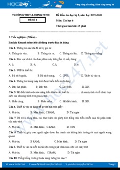 Bộ 2 Đề thi HK1 môn Tin lớp 6 năm 2019-2020 Trường THCS Lương Ninh