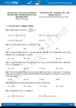Đề thi HK1 môn Toán 11 năm học 2019 - 2020 có đáp án Trường THPT Chuyên Thăng Long