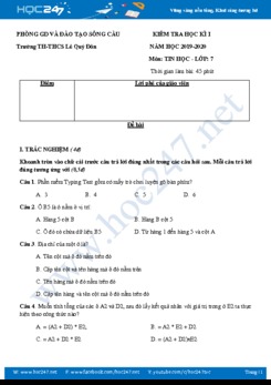 Đề thi HK1 môn Tin học 7 năm 2019 Trường TH - THCS Lê Quý Đôn