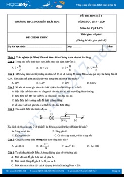 Đề thi Học kì 1 môn Vật lý 9 năm học 2019-2020 trường THCS Nguyễn Thái Học có đáp án